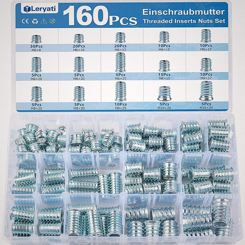 Einschraubmutter M6-M10 Gewindeeinsatz Holz Legierter Stahl Zink 160 Stück Möbel
