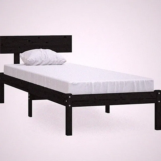 Einzelbett 90x190cm Gestell Lattenrost Schwarz Massivholz Kiefer Bett