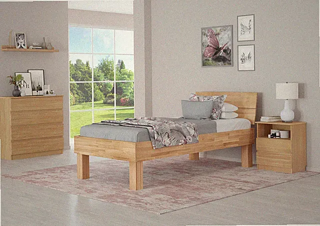 Einzelbett Buche 100x200 stabil hoch Massivholzbett Seniorenbett Zubehör wählbar