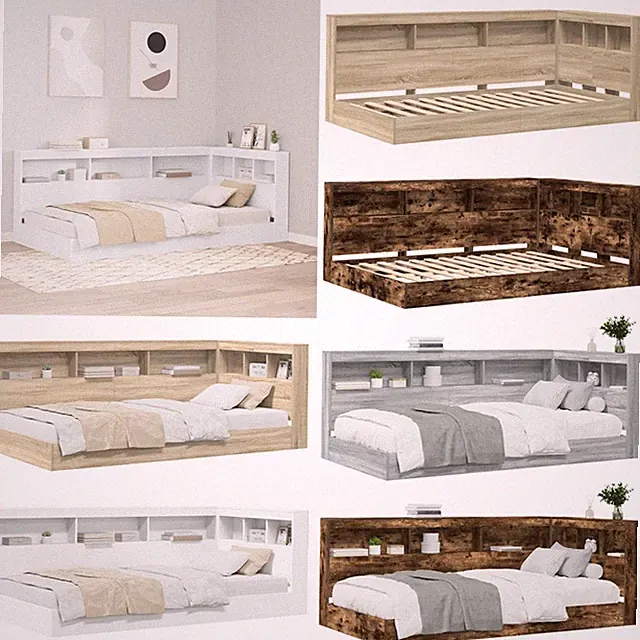 Einzelbett Doppelbett mit Lattenrost Bücherregal Bett Stauraumbett Bettgestell