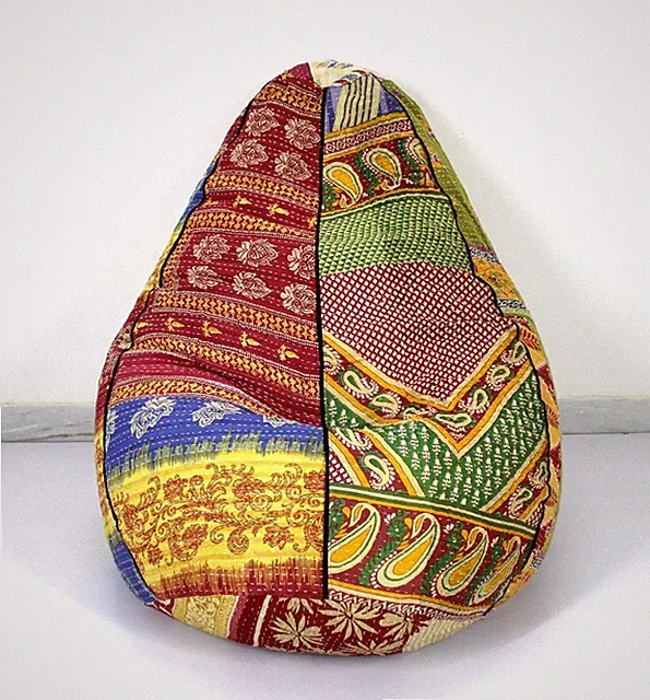 Einzigartiger, handgefertigter runder Pouf-Sitzsack aus Baumwolle mit...
