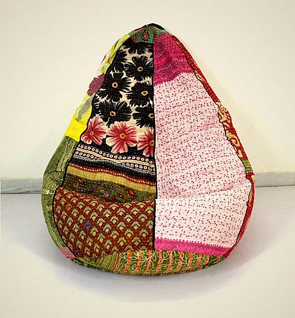 Einzigartiger handgefertigter runder Pouf Sitzsack aus Baumwolle mit Blumenmu...