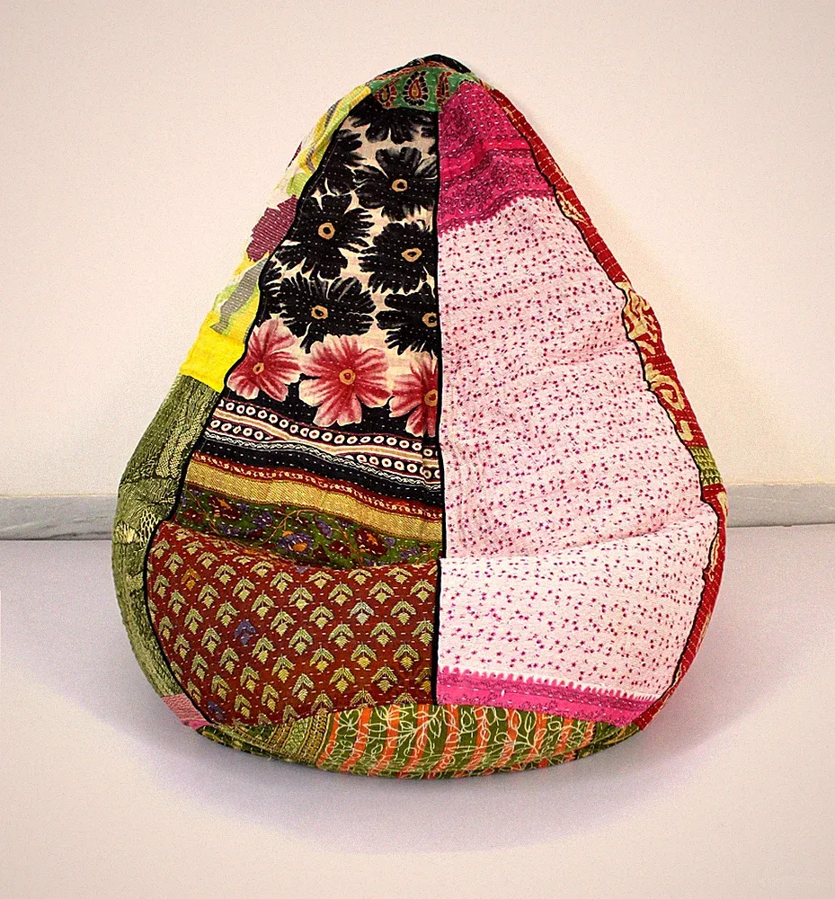 Einzigartiger handgefertigter runder Pouf Sitzsack Baumwolle Blumen Kantha Bo...