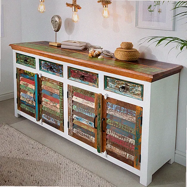 Einzigartiges Sideboard JAKARTA 160cm Mango wei� bunt recyceltes Massivholz