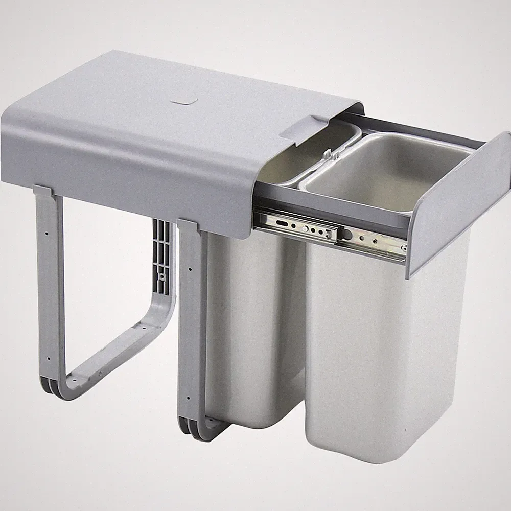 Ekotech Einbaumülleimer Aladin Abfalleimer 2x8 Liter mit Deckel, Kunststoff grau