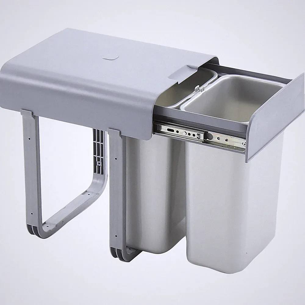 Ekotech Einbaumülleimer Aladin Abfalleimer 2x8 Liter mit Deckel, Kunststoff grau