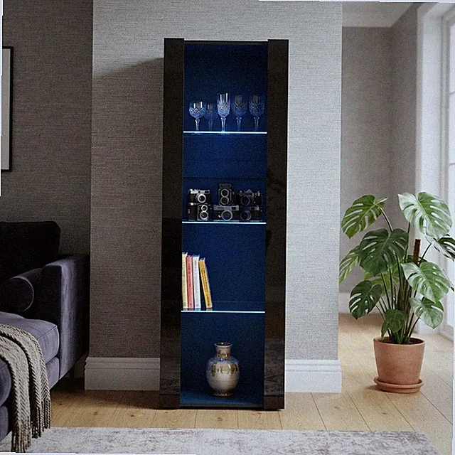 Elegante LED Vitrine mit Glasböden - modernes freistehendes Sideboard
