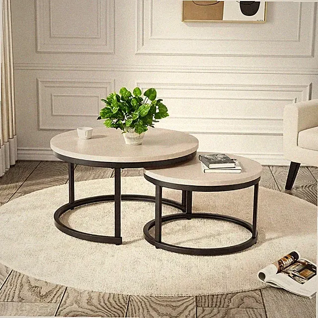 Elegante runde Satz-Couchtische - Industrial Style, 2-teiliges Set in heller Eiche