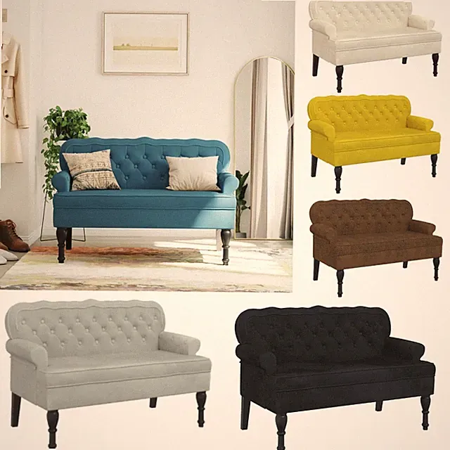 Elegante Samt Sitzbank mit Armlehnen Rückenlehne Polsterbank Flurbank Couch Sofa