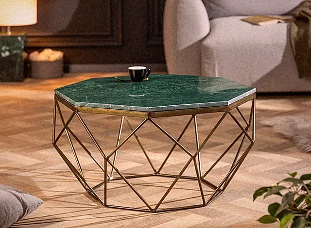 Eleganter Couchtisch DIAMOND 70cm FARBWAHL mit Marmorplatte Sofatisch Tisch
