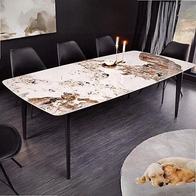 Eleganter Esstisch VENEZIA 160cm weiss Marmor-Optik Keramik schwarzes Metall-Ges