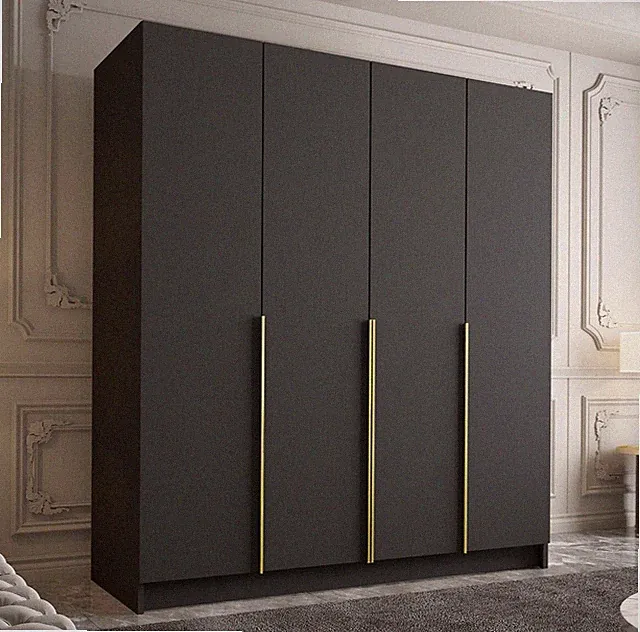 Eleganter Kleiderschrank Santi 1, Schwarz, 4-türig, Mit Kleiderstange M24