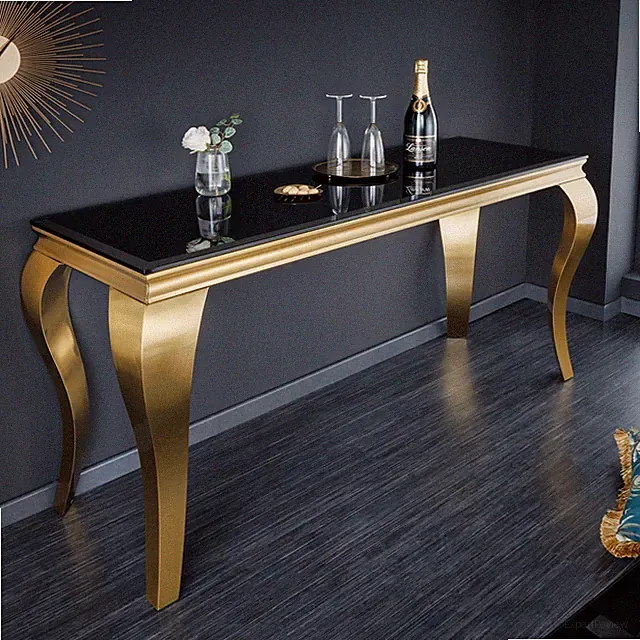 Eleganter Konsolentisch MODERN BAROCK 145cm schwarz gold Opalglas Edelstahlbeine