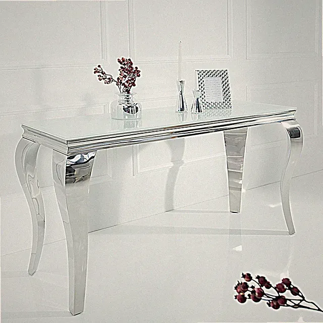 Eleganter Konsolentisch MODERN BAROCK 145cm weiß Opalglas Edelstahlbeine