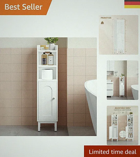 Eleganter schmaler Badezimmerschrank mit verstellbaren Regalen - 20x20x83 cm