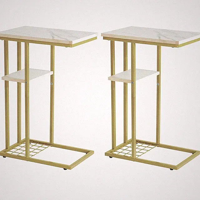 Eleganter Sofatisch Set, Industrie-Design, Marmor Weiß-Gold, 40x26x61,5 cm