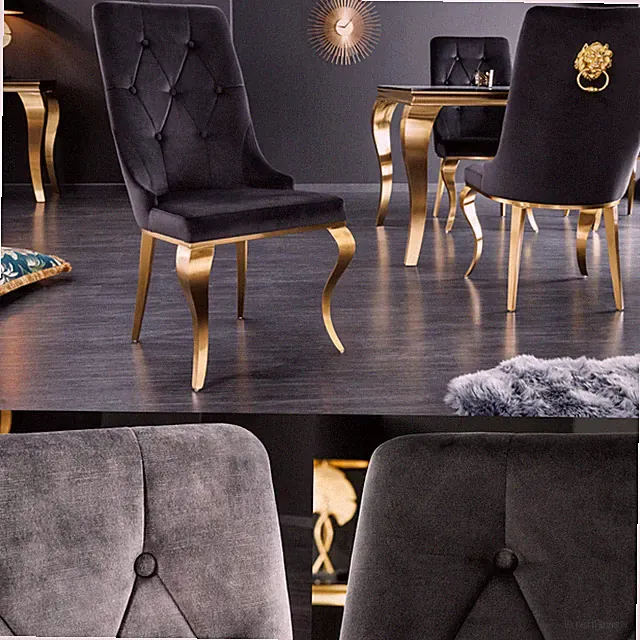 Eleganter Stuhl MODERN BAROCK FARBWAHL Samt goldener L�wenkopf Esszimmerstuhl