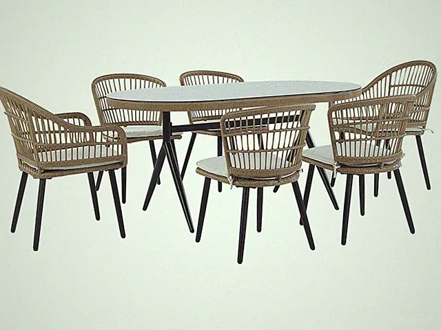 Elegantes Gartenset 6-Sitzer Rattan Auflagen Beige Metalbeine schwarz Aliano II