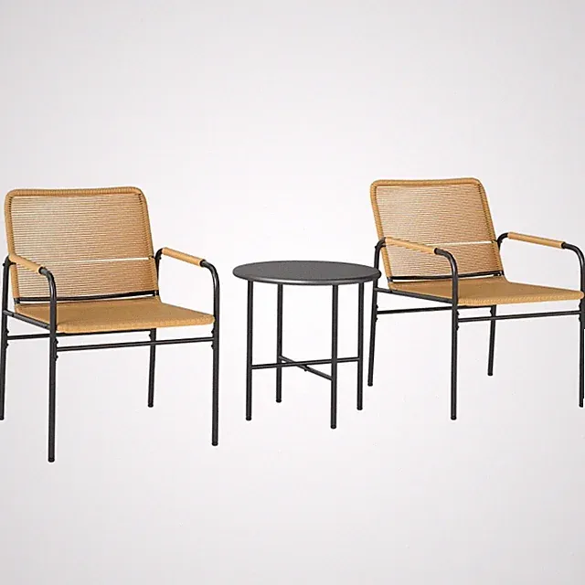 Elegantes Gelbes Set Aus Rattan, Bequeme Sitzgelegenheiten Und Couchtisch