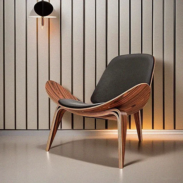 Eleganz trifft Komfort - Designer Shell Chair Lounge Sessel Leder für Wohnen