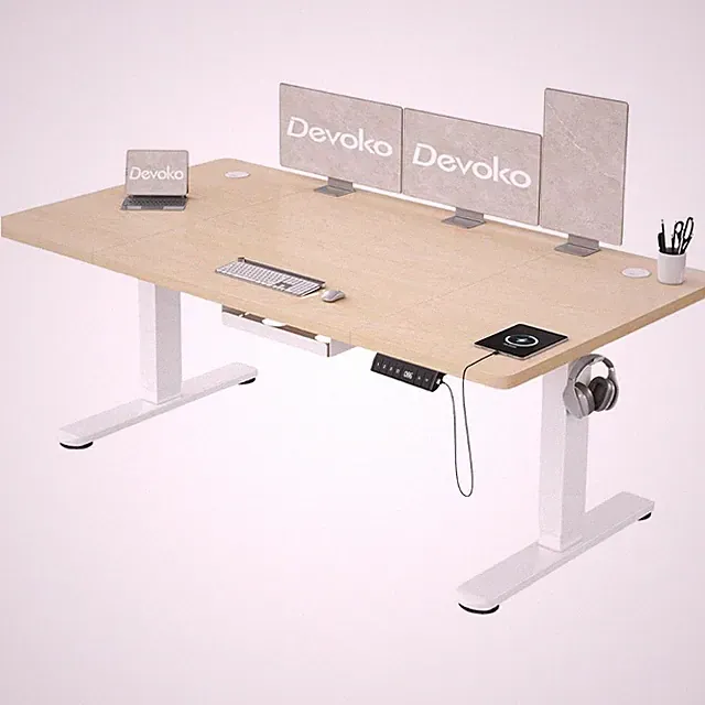 Elektrisch Höhenverstellbarer Schreibtisch 140x80 Kabeldurchführung USB A Laden