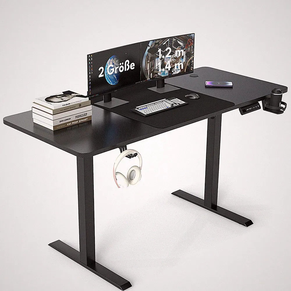 Elektrischer Schreibtisch Höhenverstellbar mit Tischplatte 120/140x60cm Schwarz