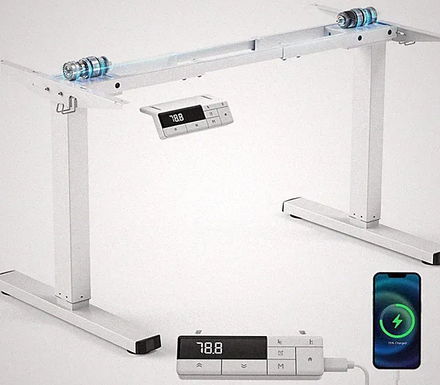 Elektrisches Schreibtischgestell, 150kg Traglast, 3fach Memory, Weiß, stabil