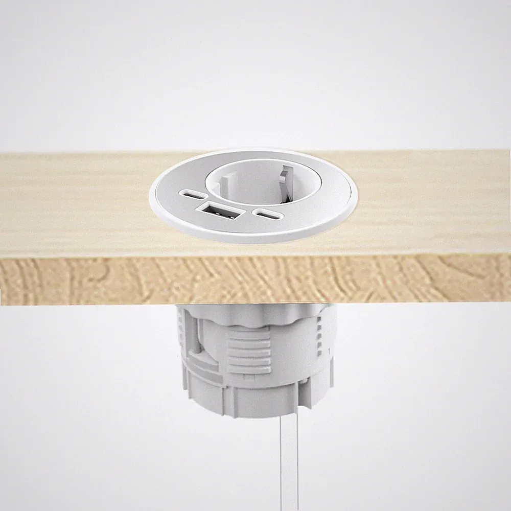 Energon Einbausteckdose rund, 1-fach 230V 16A, Möbel, weiß, USB-A & C