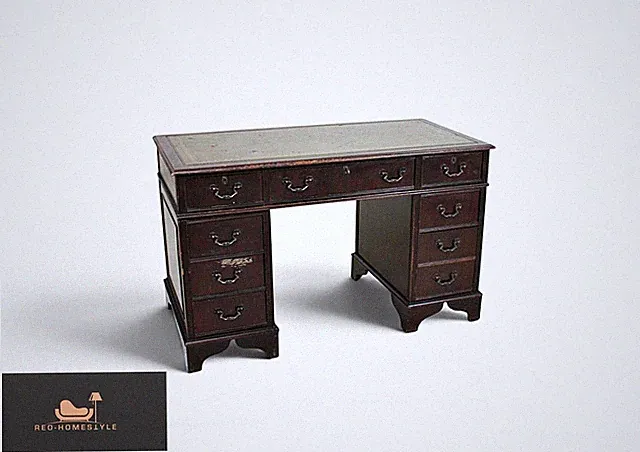 Englischer Schreibtisch Vintage Deko Patina Retro Leder Holz Büro Tattoo Office