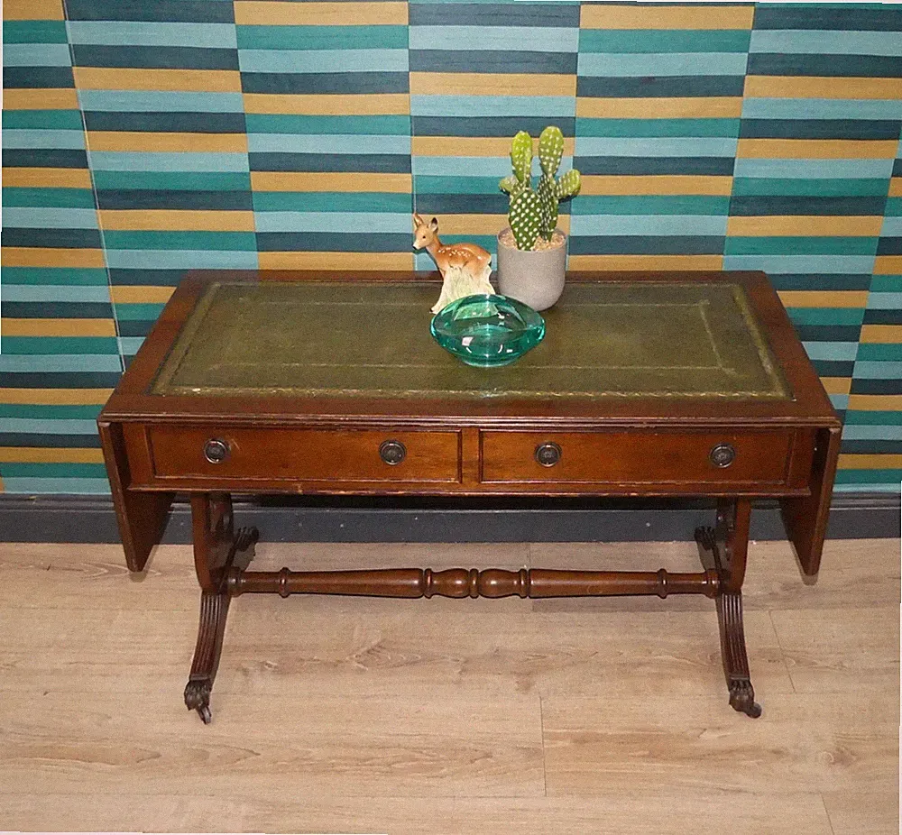 Englisches Stilmöbel Couchtisch "Harfentisch" klappbar 98/150x46cm 57H mahagoni