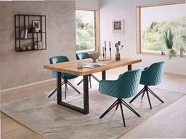 Essgruppe CAPRI-U Esstisch Esszimmer Eiche massiv geölt, 4 Stühle