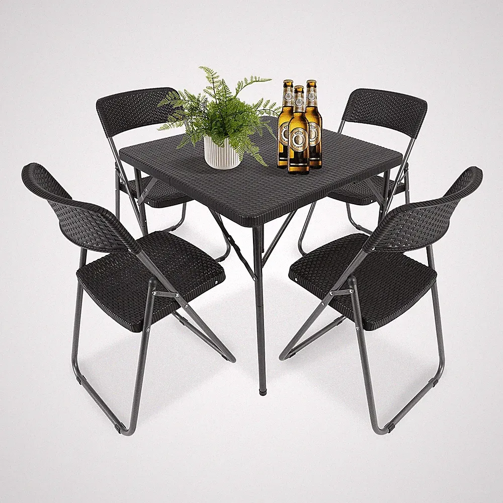 Essgruppe mit 4 Stühlen Balkonmöbel Rattan Balkonset Klappbar Gartenmöbel