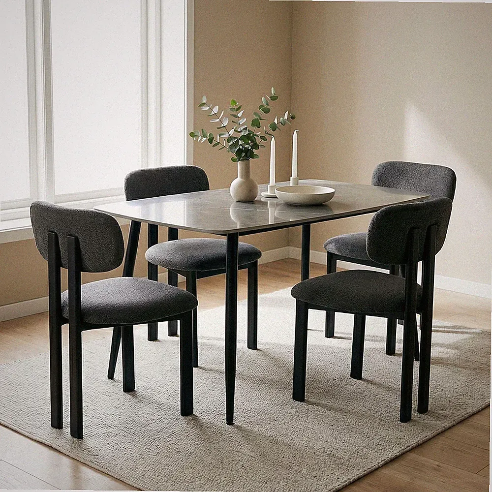 Essgruppe mit 4 Stühlen Esstisch Keramik 140 x 80 cm Esszimmermöbel Schwarz/Grau