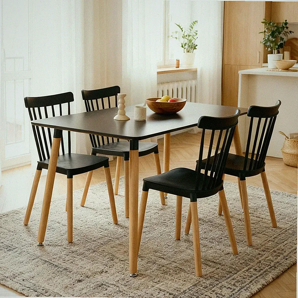 Essgruppe mit 4 Stühlen Esstisch klein 120 x 70 cm Esszimmermöbel Set Schwarz