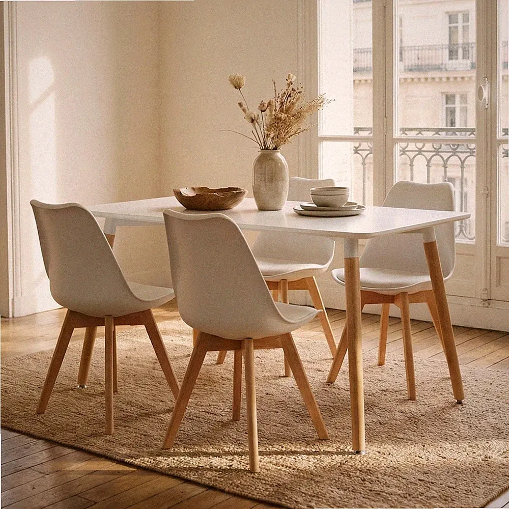Essgruppe mit 4 Stühlen Tisch 120 x 70 cm Esszimmermöbel Skandi Weiß