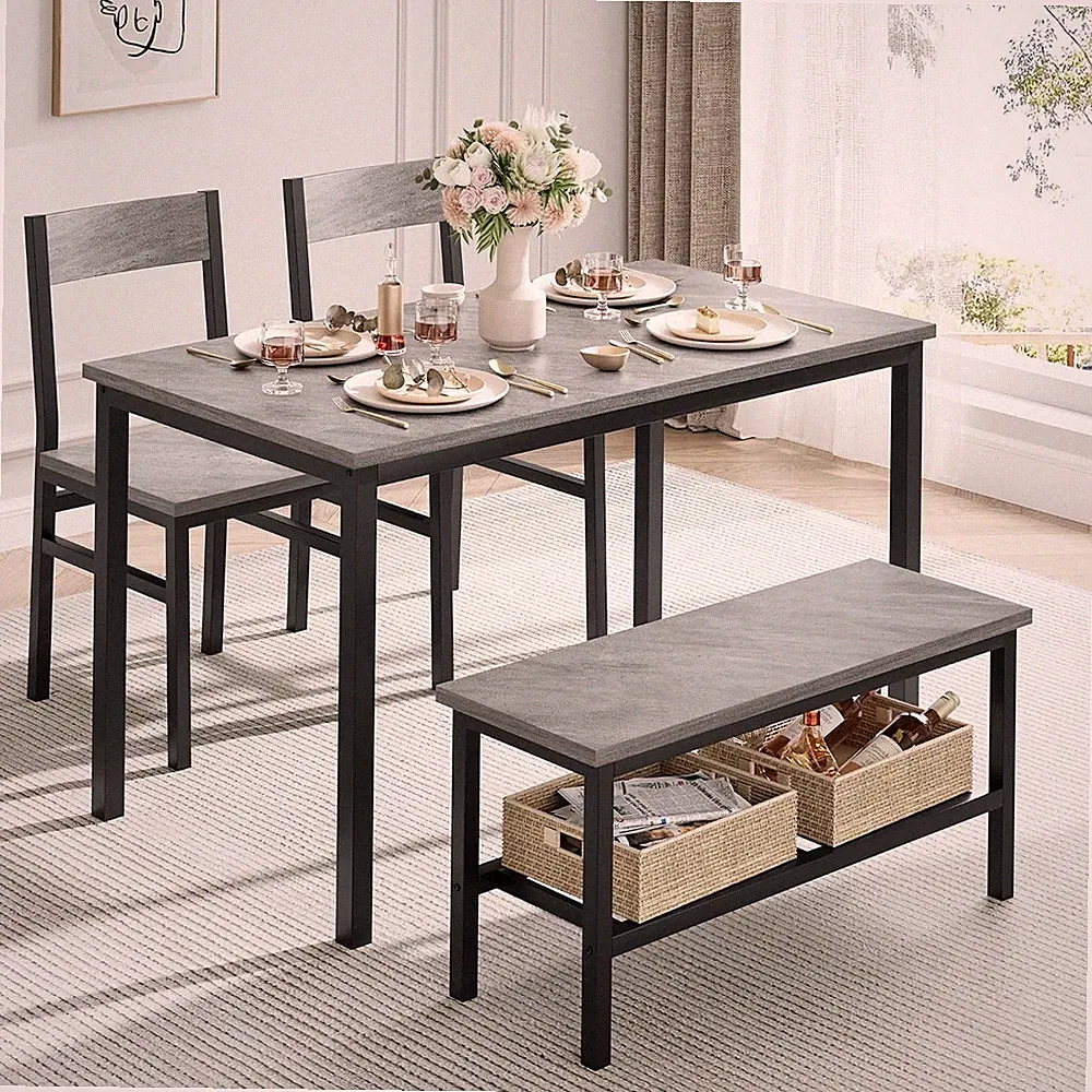 Essgruppe Set 4-teilig Esstisch mit 2 Stühlen und Bank Esszimmer Platzspar Möbel