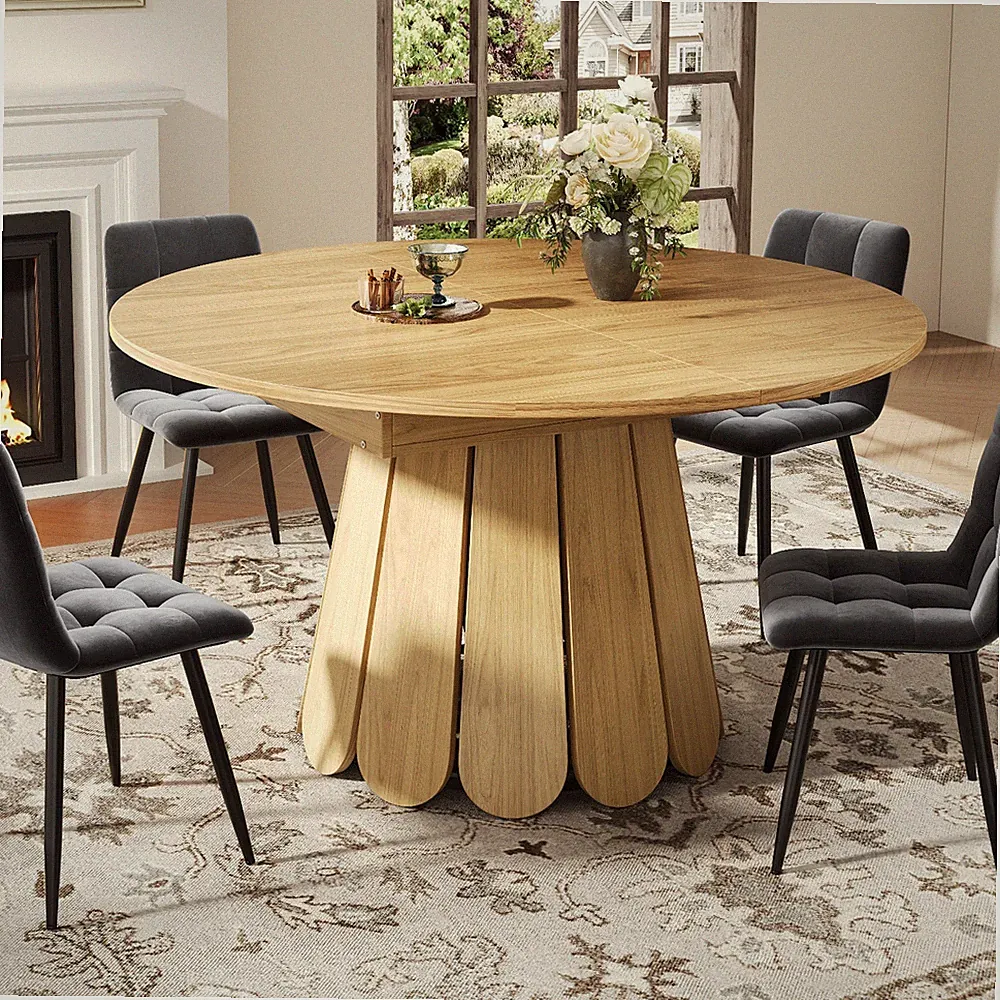 Esstisch 118-158cm ausziehbar Esszimmertisch Säulentisch Küchentisch Runder Holz
