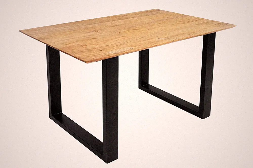 Esstisch 120x80cm Akazie massiv eichenfarben schweizer Kante U-Gestell schwarz D