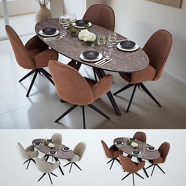 Esstisch 200 cm 4 Esszimmerstühle Braun Esszimmertisch Tisch Metall Homestyle4u