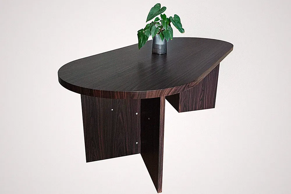 Esstisch 204 x 90 cm Holz Walnuss-Optik gerade Kante oval V-Gestell OVI