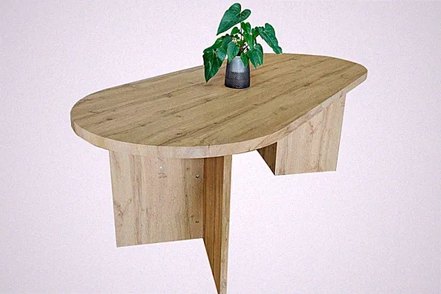 Esstisch 204 x 90 cm Holz Wildeiche-Optik gerade Kante oval V-Gestell OVI