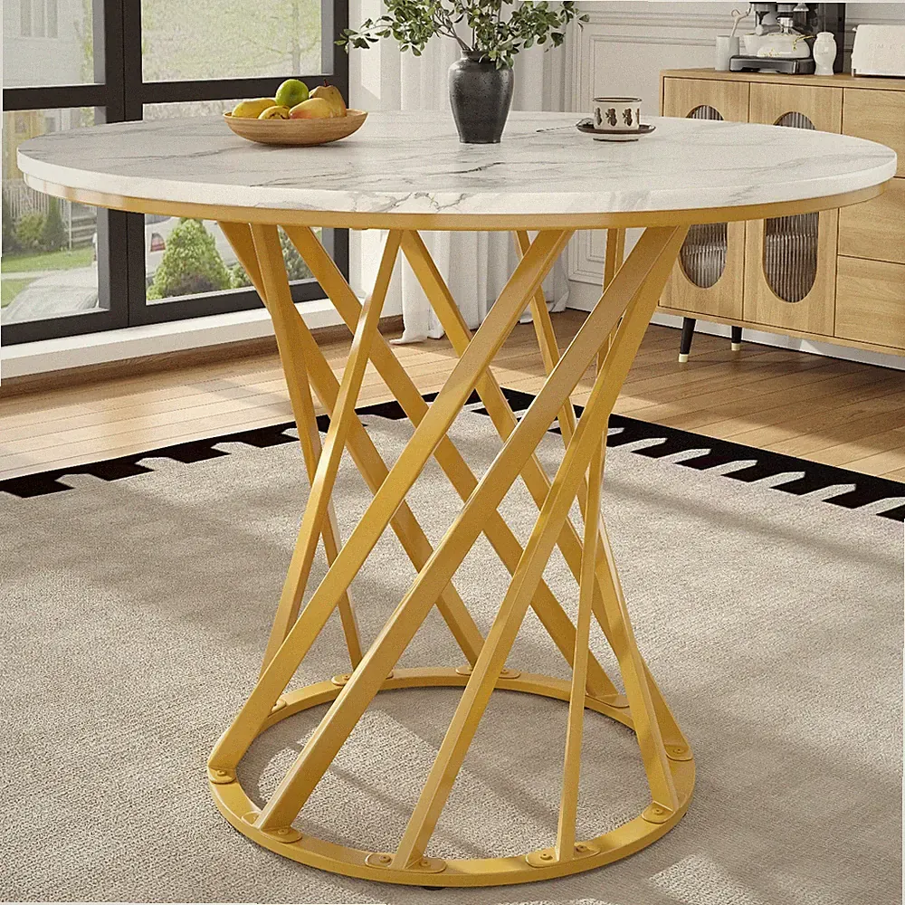 Esstisch 80x80x76 cm Metall Rund Küchentisch mit Marmor Furnier für 4-6 Personen