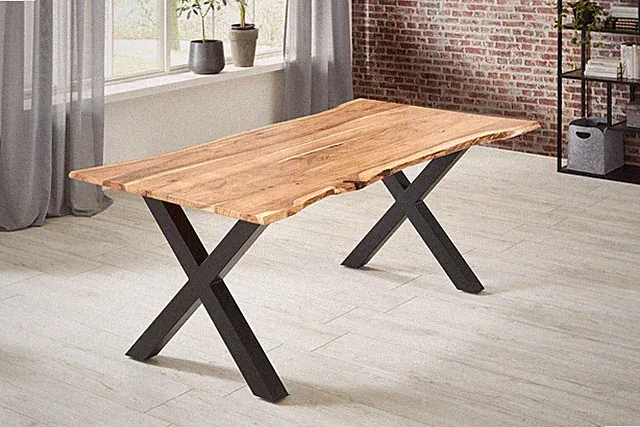 Esstisch Akazie naturfarben 180 x 90 cm X-Gestell schwarz YVONNE