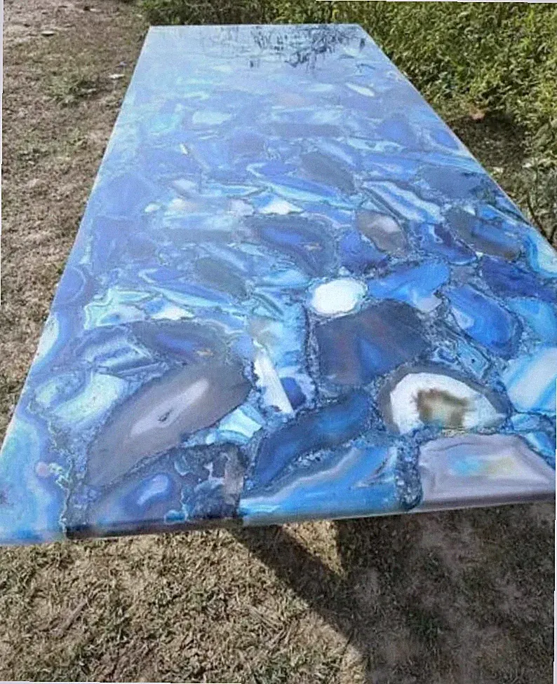 Esstisch aus blauem Achatstein, handgefertigte Möbel, Flurmöbel Dekore Platte