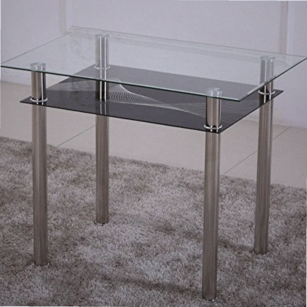 Esstisch aus Glas 90x60x75cm mit schwarzen Ablage Recheckiger Modern Küchentisch