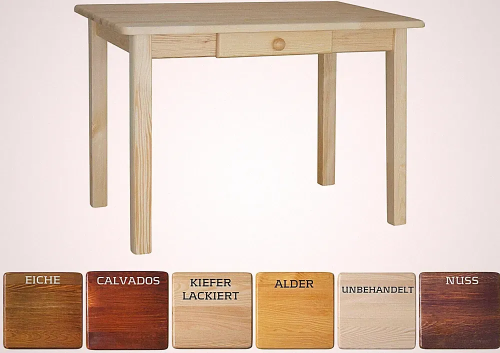 Esstisch aus Massivholz mit Schublade – Küchentisch / Speisetisch Kiefer – Neu