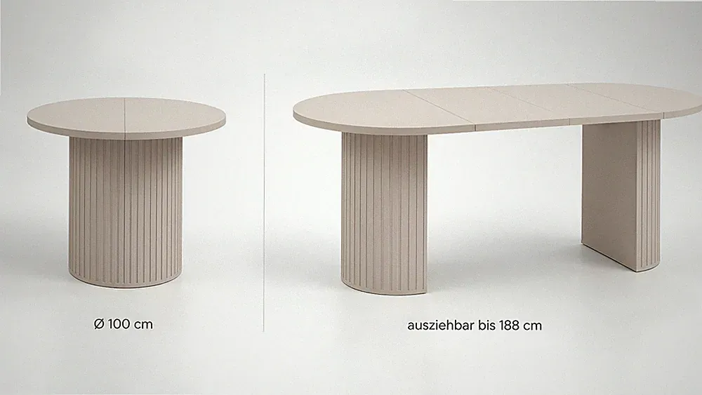 Esstisch ausziehbar OVALIO 100–188 cm Sandbeige Lamellen Säulentisch Oval/Rund