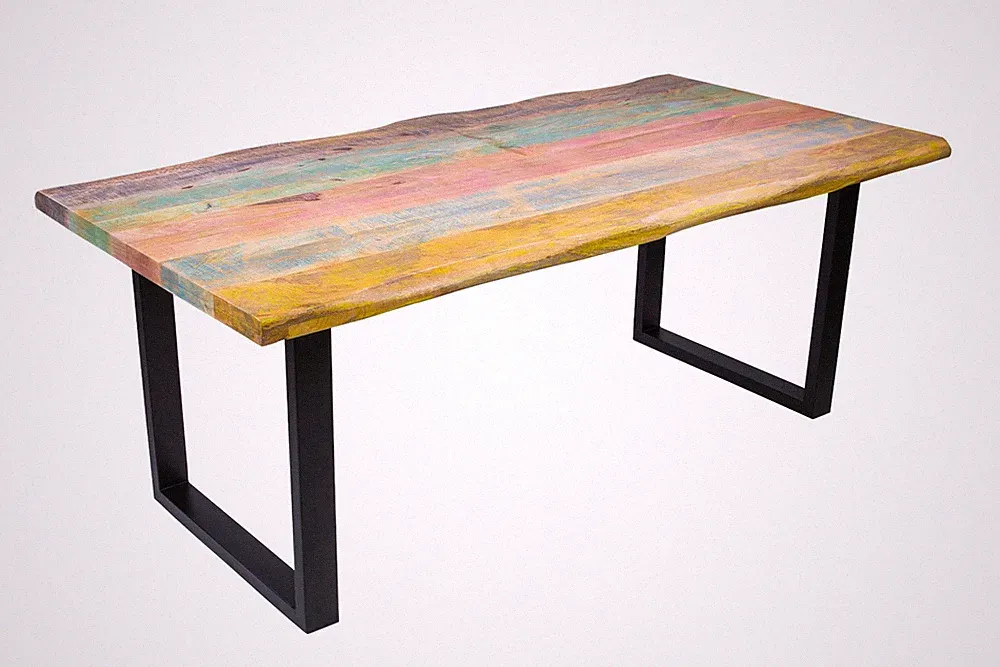 Esstisch Baumkante 200 x 100 cm Mango massiv Bunt U-Gestell Schwarz LIBRO