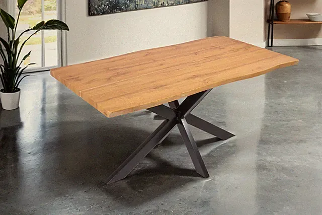 Esstisch Baumkante Holz-Optik Wildeiche 160 x 85 Spider-Gestell schwarz DUA