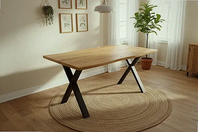 Esstisch Baumkante Holz-Optik Wildeiche 160 x 85 X-Gestell schwarz DUA